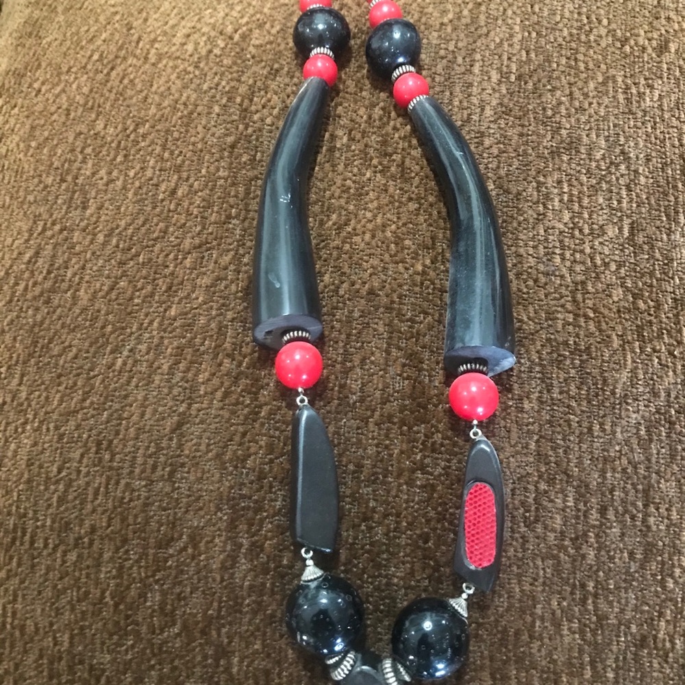 Red And Black Statement Necklace - image 3